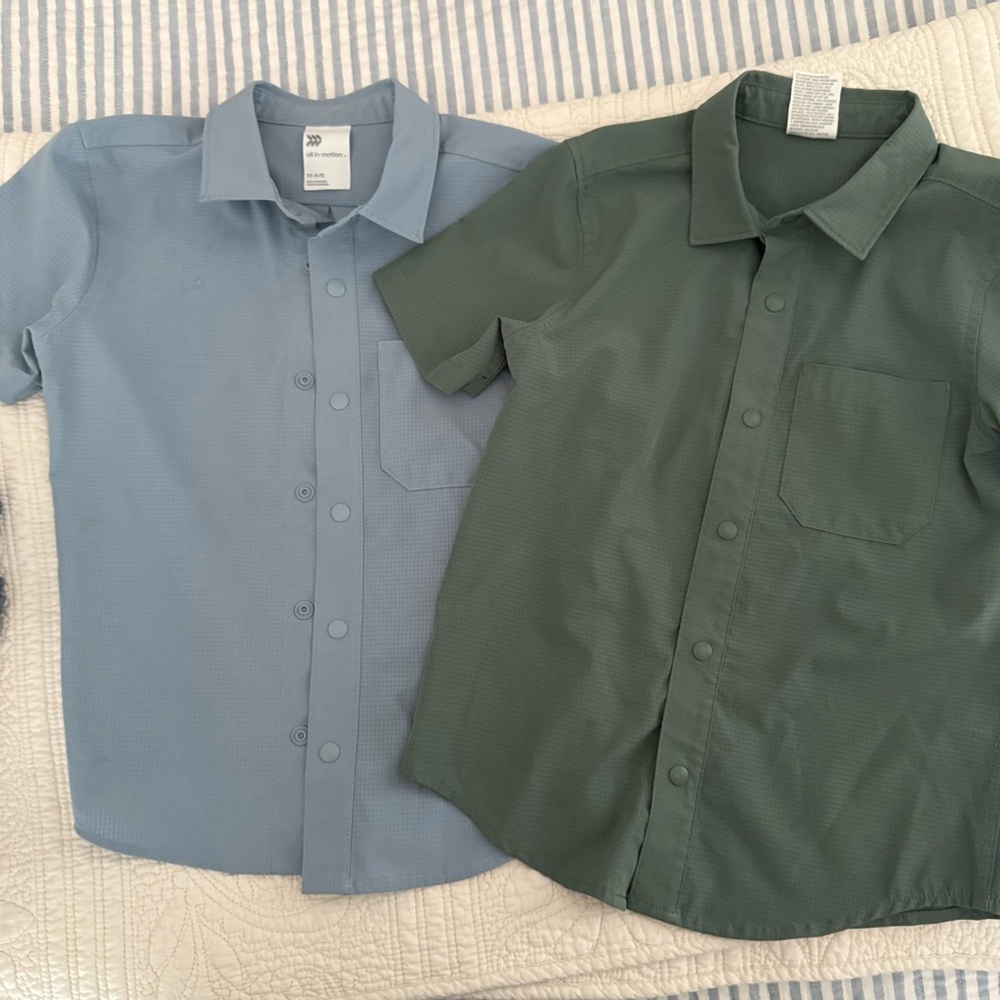 Boys Blue and Green Short Sleeve Shirts, All in Motion (Target) size XS